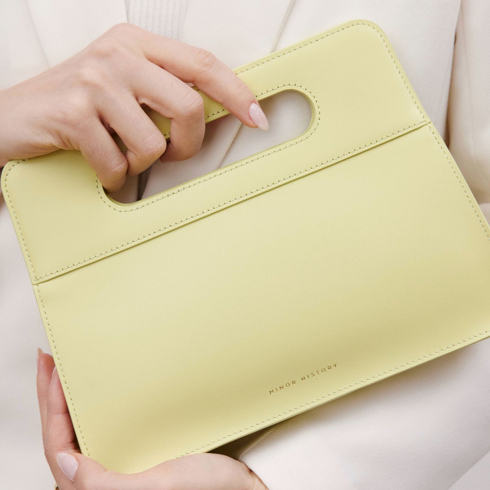 Editorial image highlighting craftsmanship of Minor History leather goods