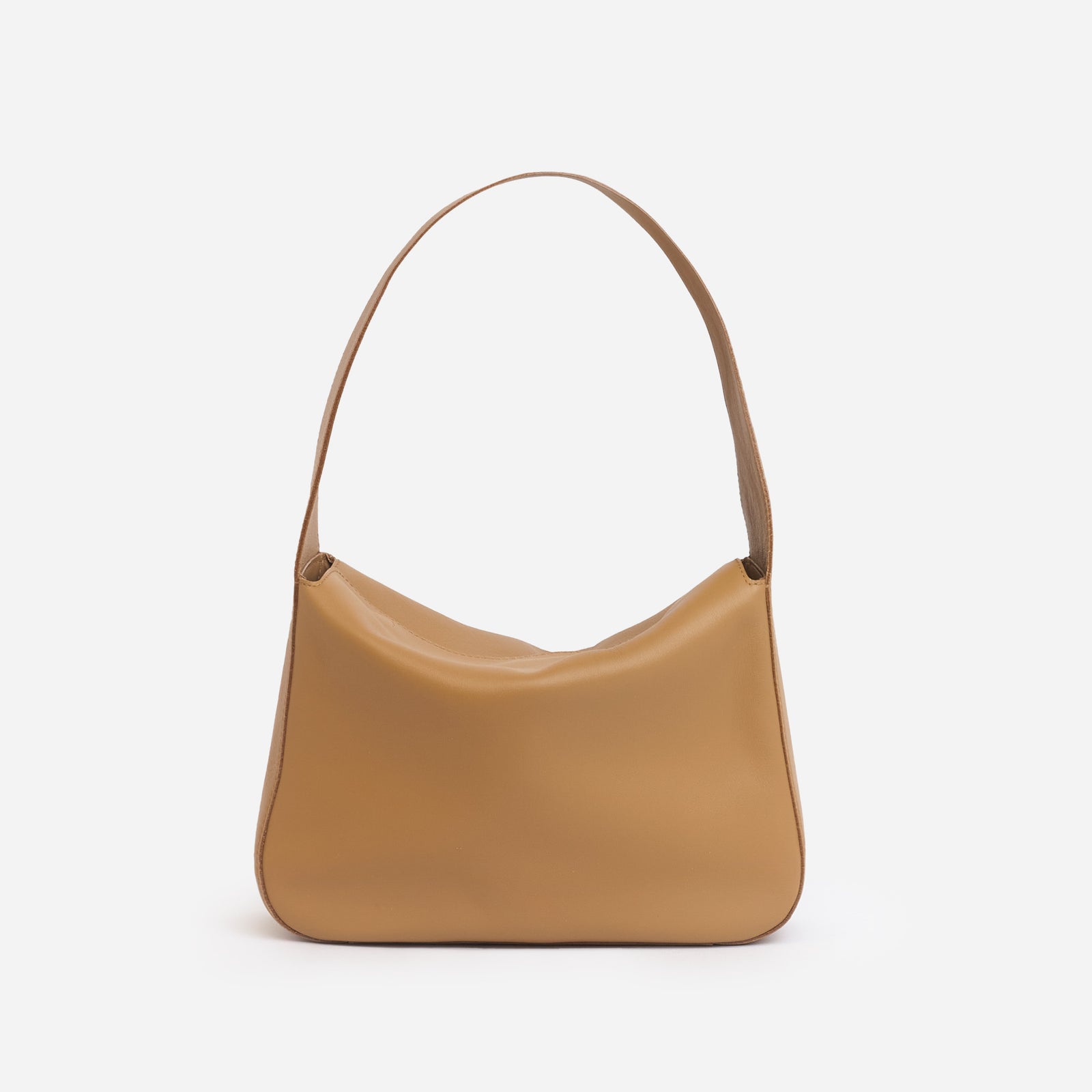 Frame Bag in saddle brown full-grain leather, back view with smooth panel and clean stitching