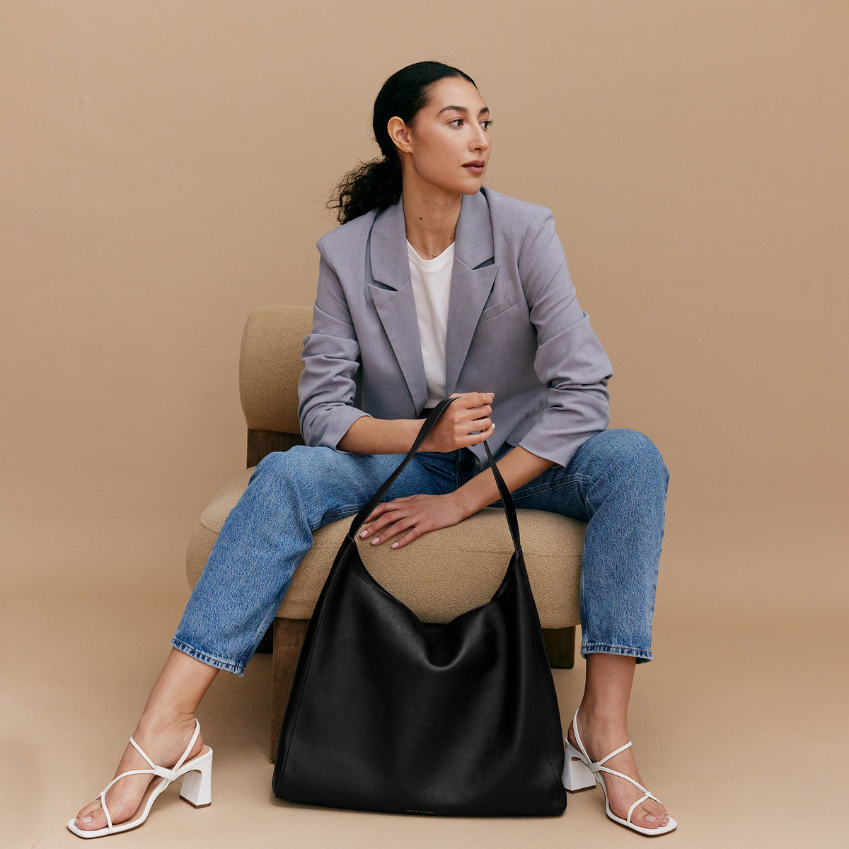 Overtime Tote in full-grain leather, open view showing spacious interior