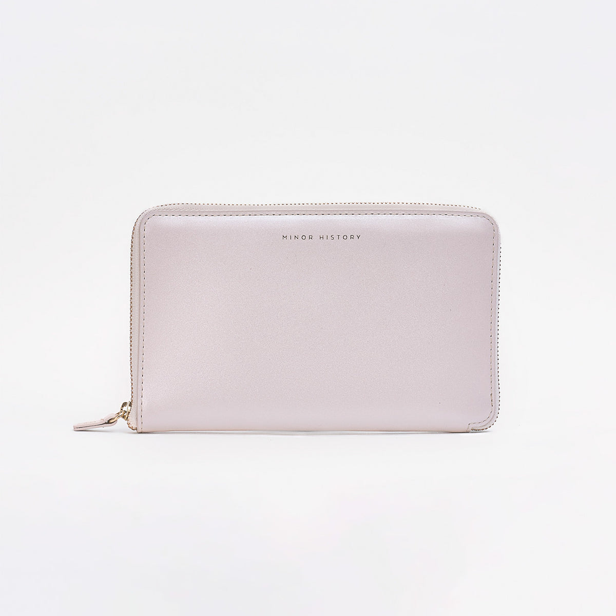 Light pink wallet with gold zipper on a white background - Pearl