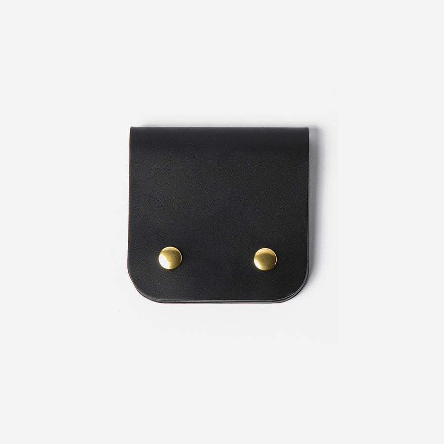 Black Little Ledger Wallet, closed front view showing two snap fasteners - Black
