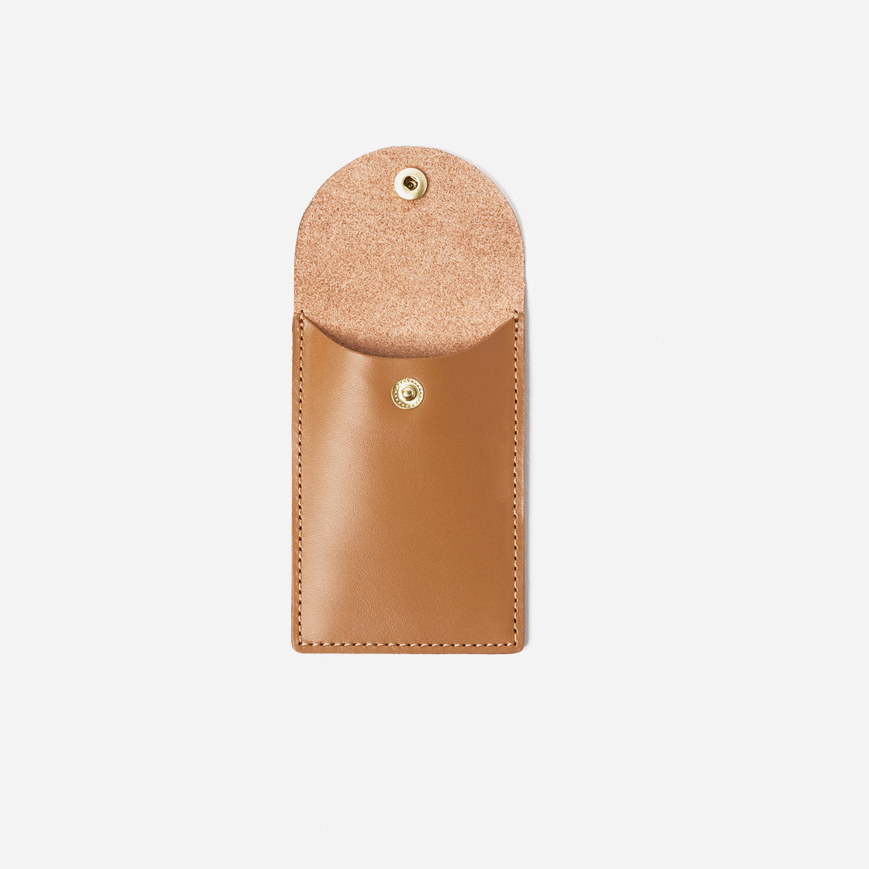 Brown leather card holder with top on a light gray background - Saddle
