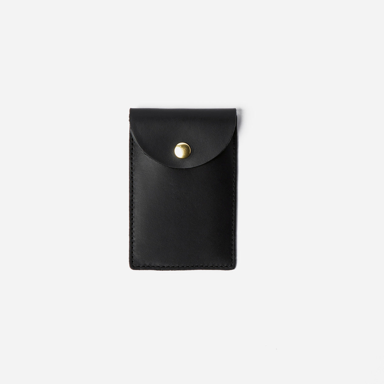 Green leather card holder with a gold button on a white background - Evergreen