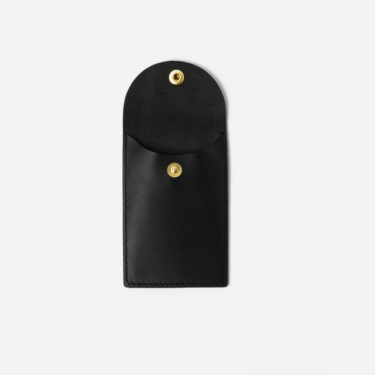 Black leather card holder with gold buttons on a white background - Black
