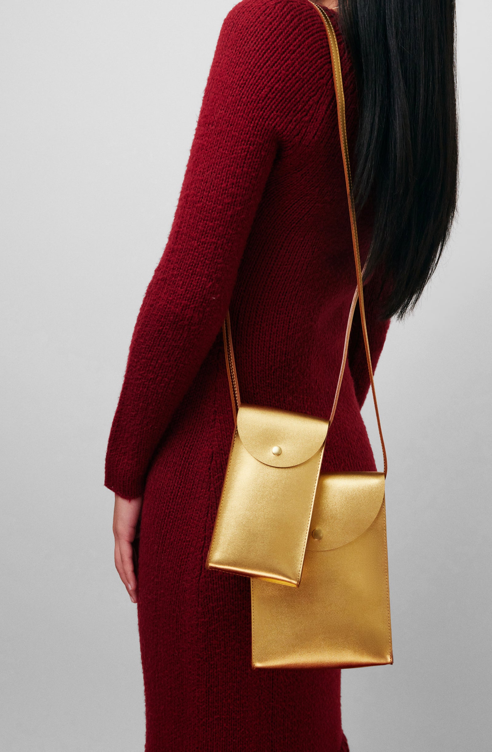 Mini Bandit crossbody bag in golden yellow full-grain leather, minimalist handbag for everyday wear