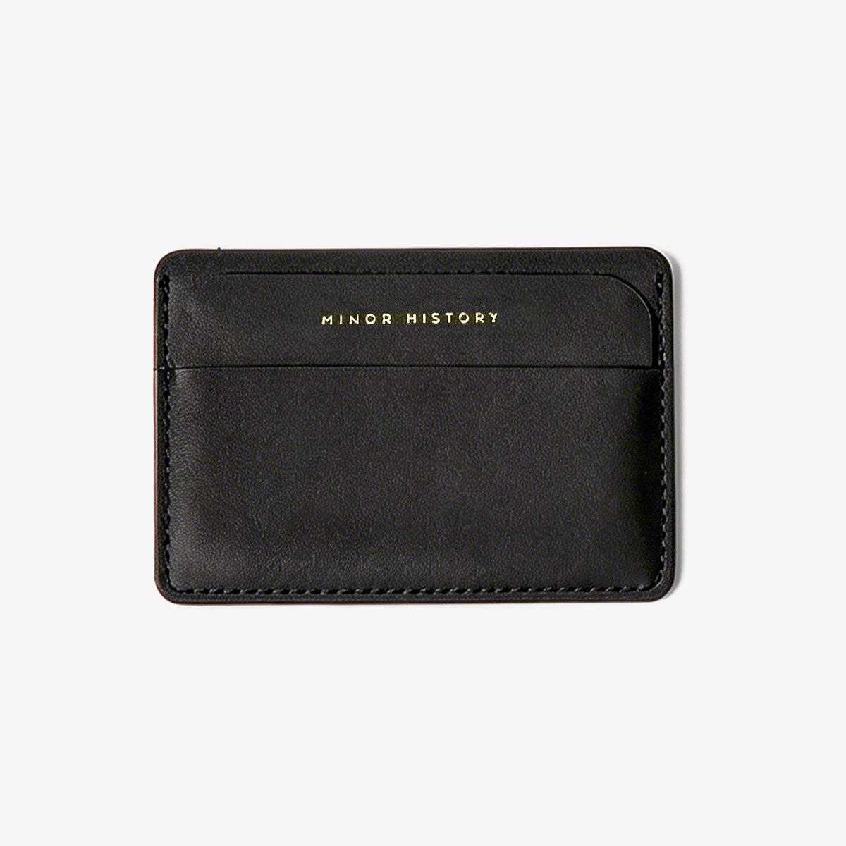 Black cardholder with 'MINOR HISTORY' branding on a white background - Black