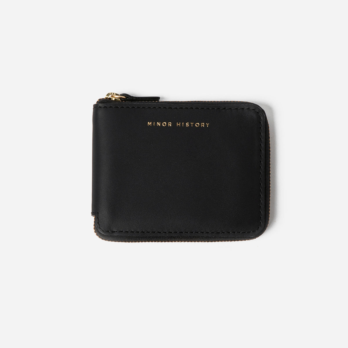 Black wallet with 'Minor History' branding on a white background - Black