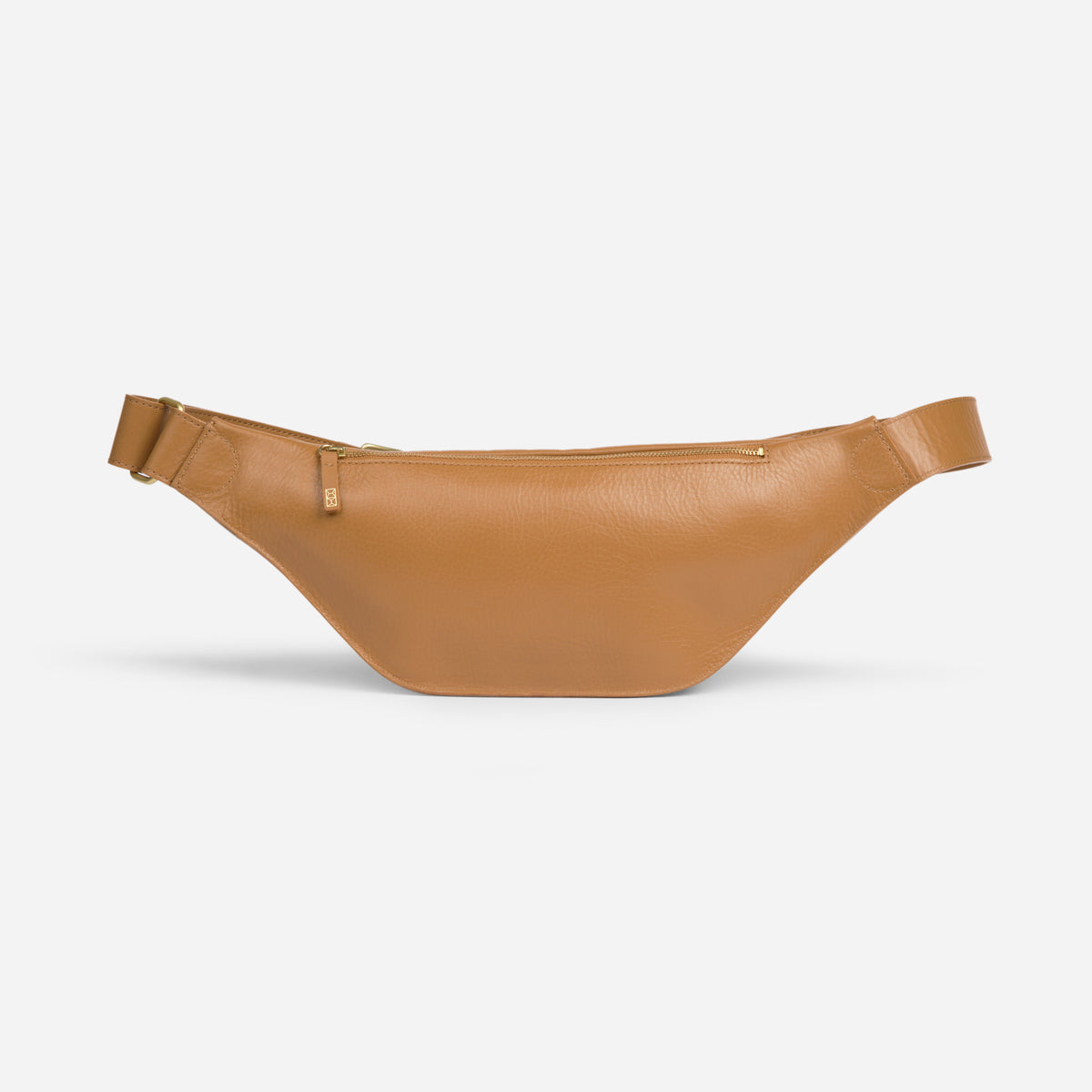 Crosstown belt bag in saddle brown full-grain leather, versatile hands-free design for everyday wear