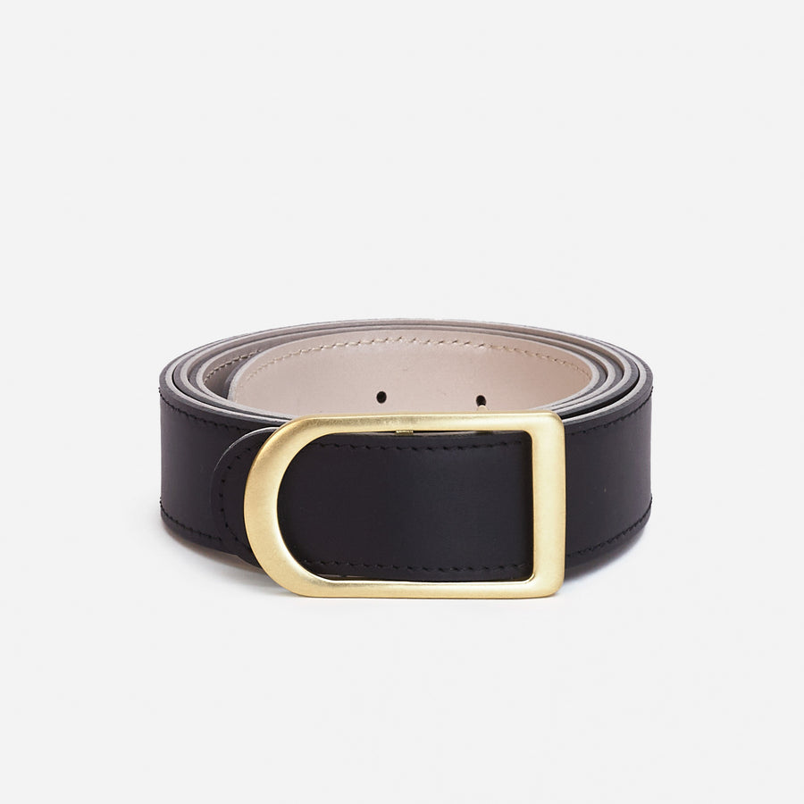 Gemini Reversible Belt coiled black-side out, with the Pearl reverse visible - Black-Pearl