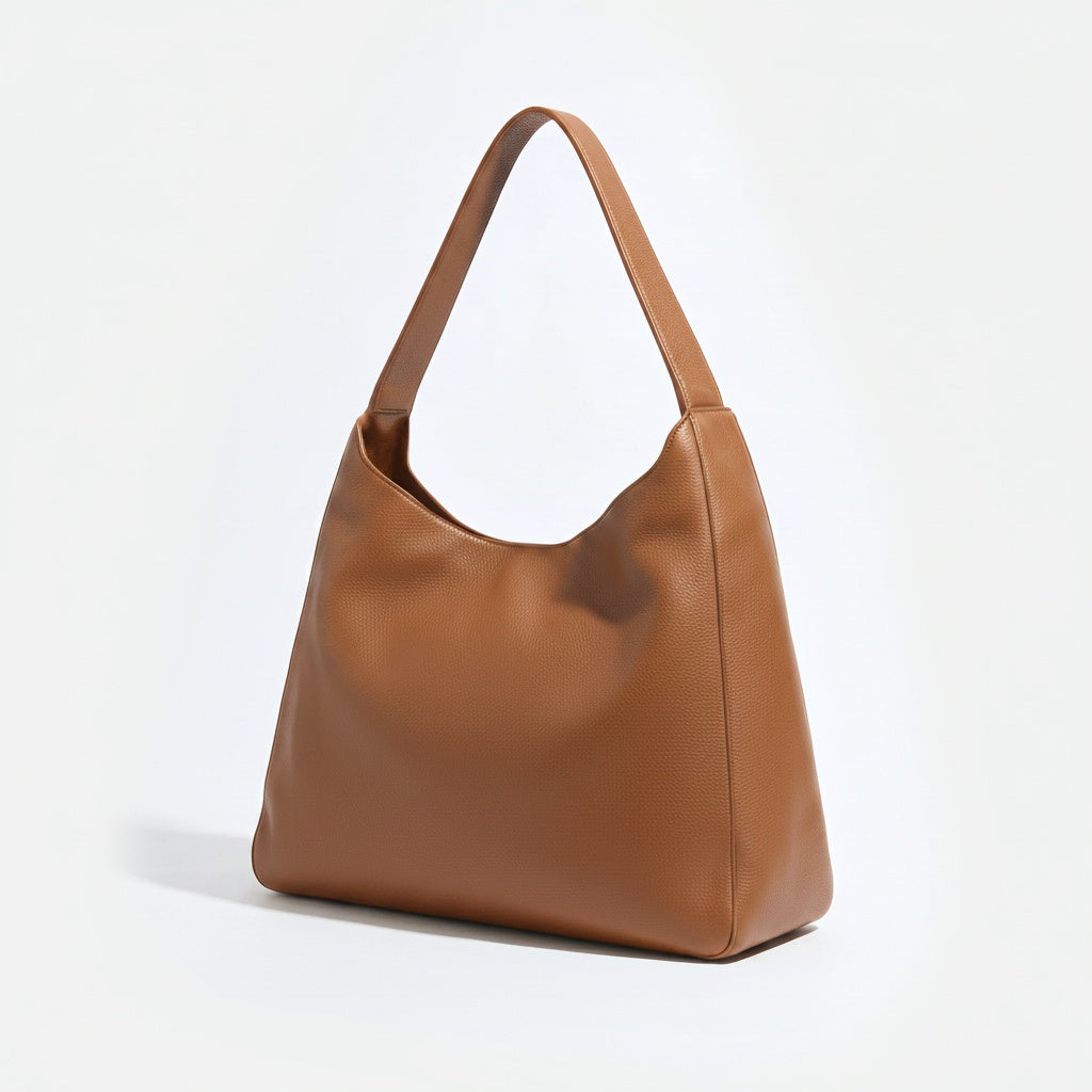 Brown leather handbag on a light gray background - Saddle