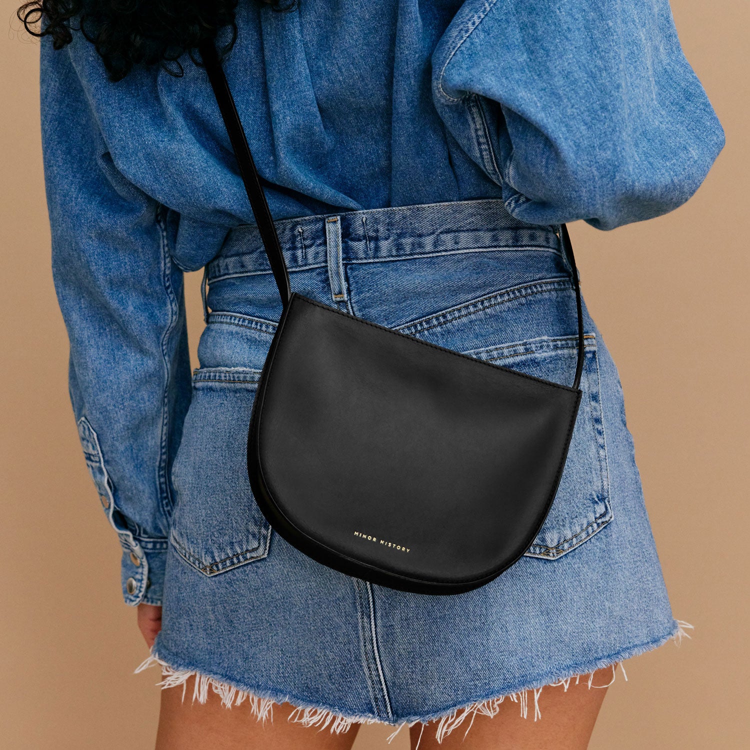 Minor History Sidekick Crossbody bag in black leather, front view - Black