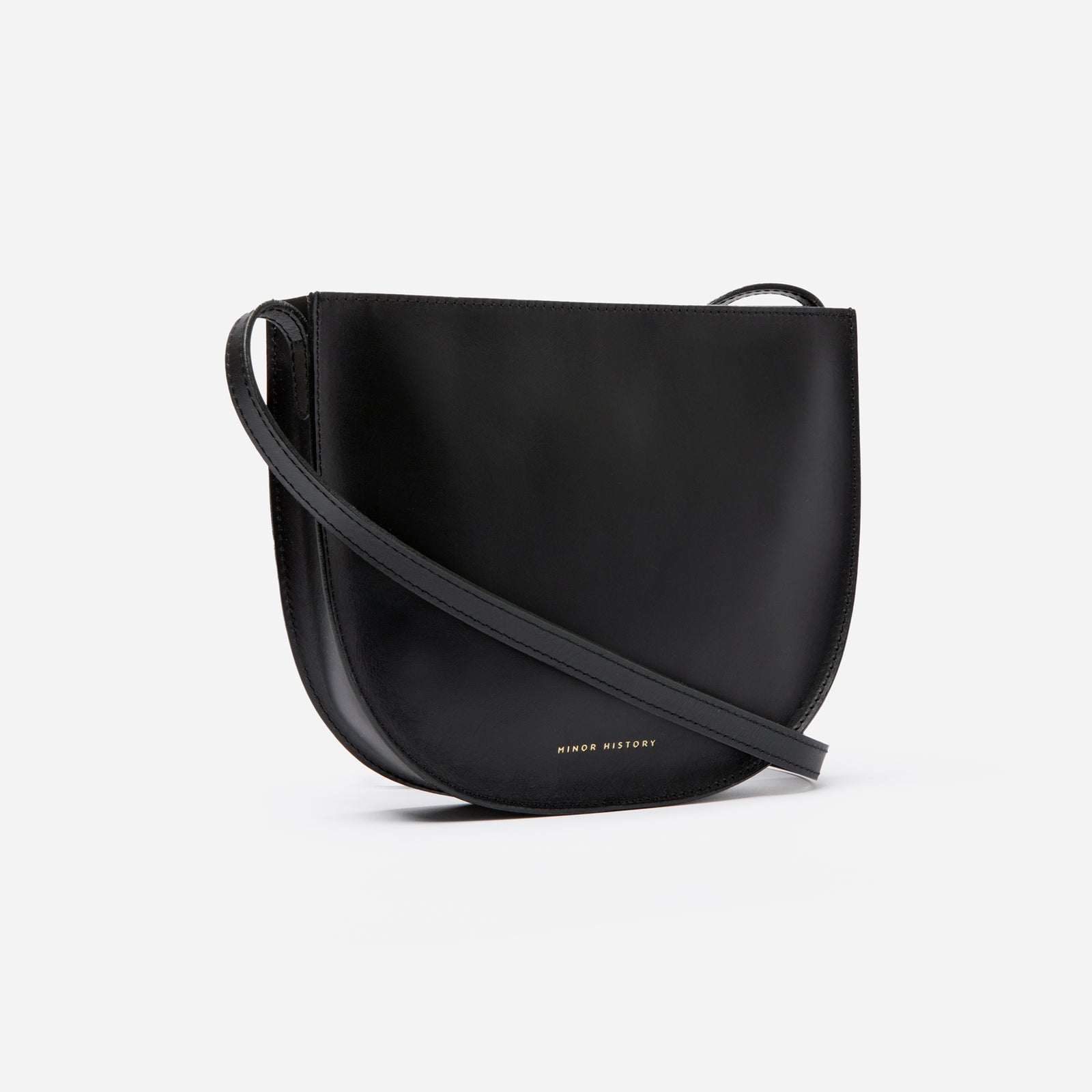 Sidekick Crossbody purse in black leather, angled display