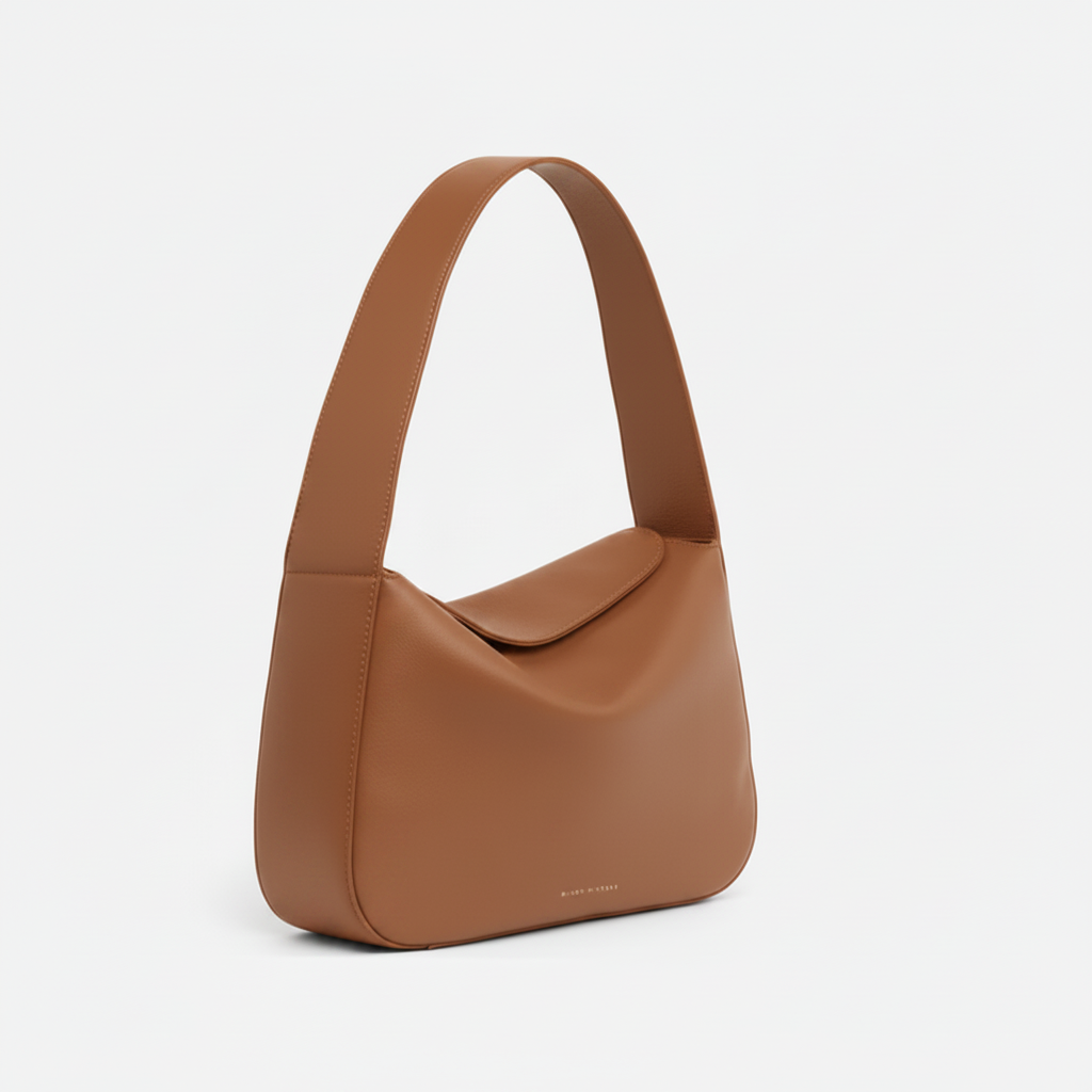 Brown handbag on a light gray background - Saddle