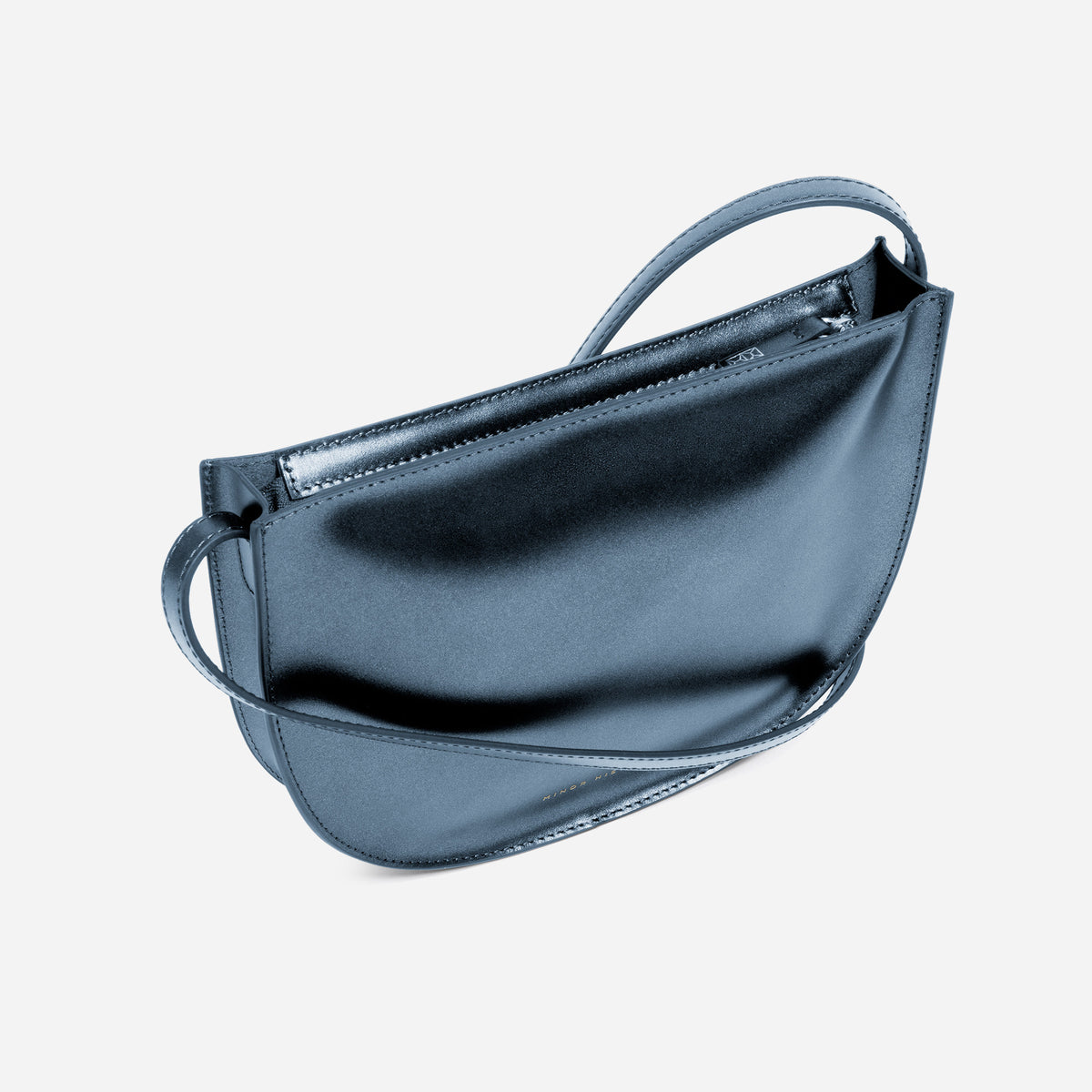 Minor History Sidekick Crossbody in jet black leather, angled view